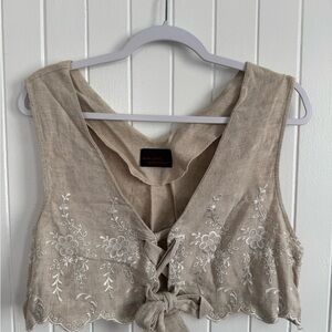 Embroidered Beige Crop Top